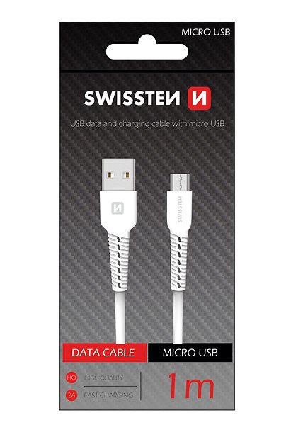 Adatkábel Swissten micro USB 1m, fehér Csomagolás/doboz