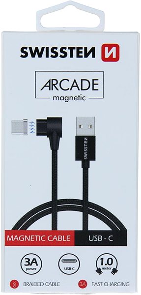 Dátový kábel Swissten Arcade magnetický textilný dátový kábel USB/USB-C 1,2 m čierny ...
