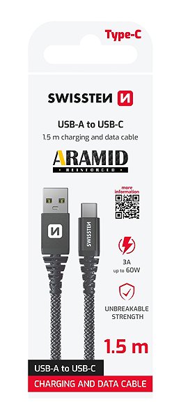 Data Cable Swissten Aramid Reinforced USB / USB-C 1.5m anthracite ...