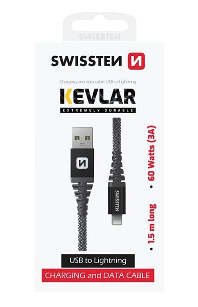 Datenkabel Swissten Kevlar USB / Lightning 1,5m Anthrazit Verpackung/Box