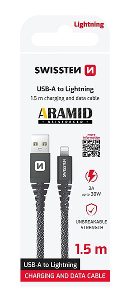 Data Cable Swissten Aramid Reinforced USB / Lightning 1.5m Anthracite ...