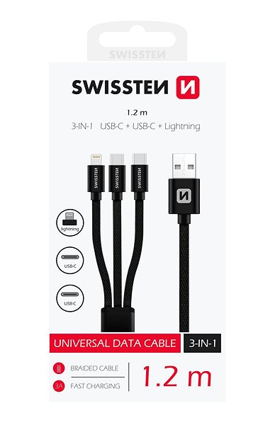 Data Cable Swissten Textile 3in1 data cable 1.2 m black ...