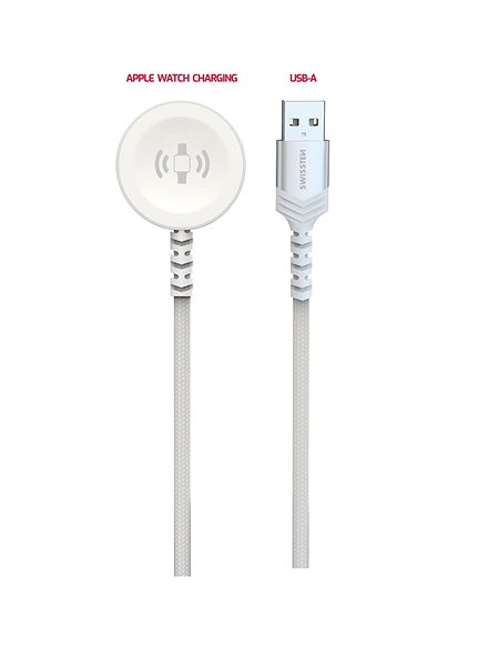 Uhr-Ladegerät Swissten geflochtenes Magnetkabel für Apple Watch Metall, USB-A 1,2 m weiß ...