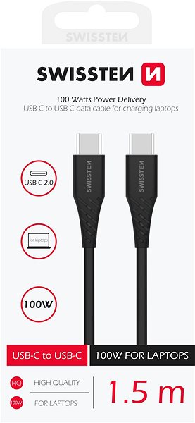 Adatkábel Swissten TPE USB-C/USB-C Power Delivery 5A (100W) 1.5 m - fekete ...