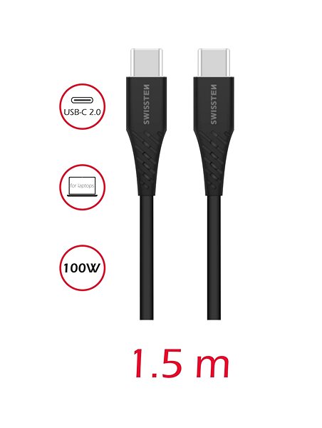 Data Cable Swissten TPE Cable USB-C/USB-C Power Delivery 5A (100W) 1.5 m black ...