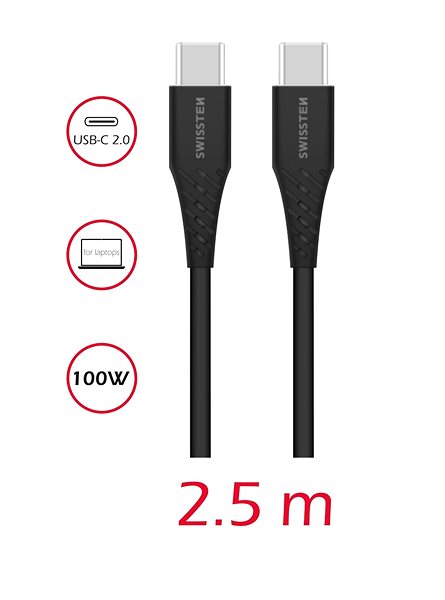 Data Cable Swissten TPE Cable USB-C/USB-C Power Delivery 5A (100W) 2.5 m black ...