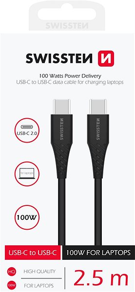 Data Cable Swissten TPE Cable USB-C/USB-C Power Delivery 5A (100W) 2.5 m black ...