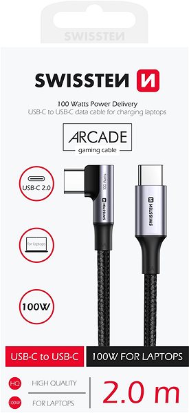 Data Cable Swissten USB-C/USB-C 5A (100W) cable for laptops 2 m black ...