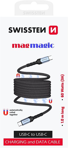 Data Cable Swissten magnetic cable self-retracting USB-C / USB-C 1 m ...