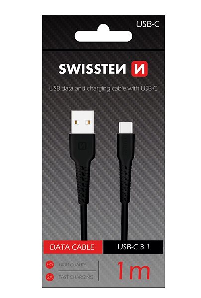 Dátový kábel Swissten dátový kábel USB-C 1 m čierny Obal/škatuľka