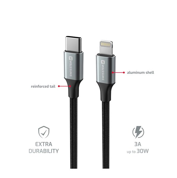 Data Cable Swissten Data Cable Textile II USB-C / Lightning 1.5m black ...