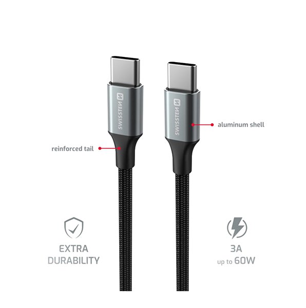 Data Cable Swissten Data Cable Textile II USB-C / USB-C 1.5m black ...