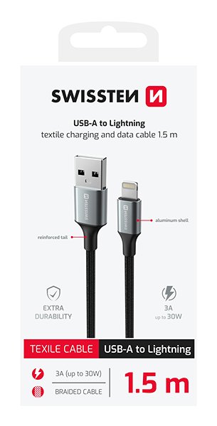 Data Cable Swissten Data Cable Textile II USB / Lightning 1.5m black ...