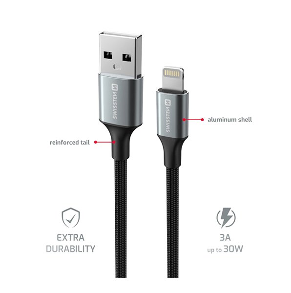 Data Cable Swissten Data Cable Textile II USB / Lightning 1.5m black ...