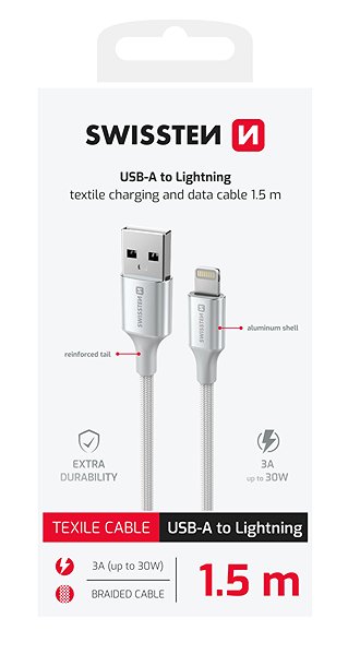 Data Cable Swissten Data Cable Textile II USB / Lightning 1.5m white ...