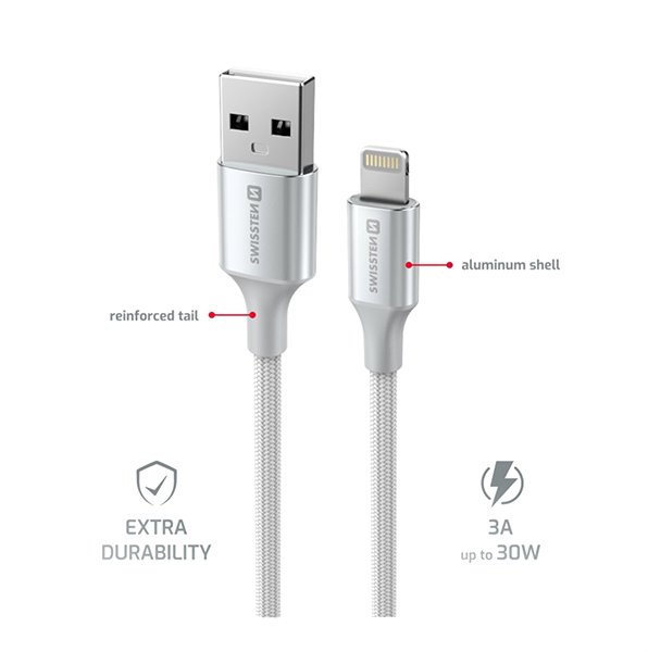 Data Cable Swissten Data Cable Textile II USB / Lightning 1.5m white ...
