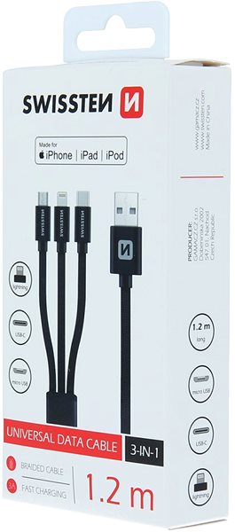 Data Cable Swissten Textile Data Cable 3-in-1 MFi 1.2m Black ...