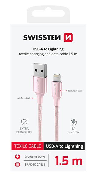 Data Cable Swissten Data Cable Textile II USB / Lightning 1.5m pink ...