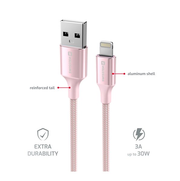 Data Cable Swissten Data Cable Textile II USB / Lightning 1.5m pink ...