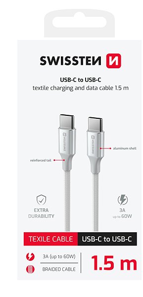 Data Cable Swissten Data Cable Textile II USB-C / USB-C 1.5m white ...
