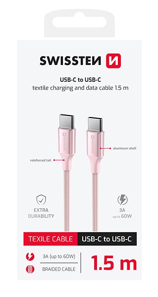 Data Cable Swissten Data Cable Textile II USB-C / USB-C 1.5m pink ...