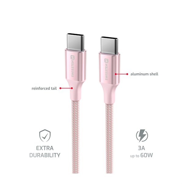 Data Cable Swissten Data Cable Textile II USB-C / USB-C 1.5m pink ...