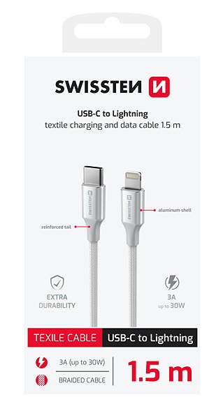 Data Cable Swissten Data Cable Textile II USB-C / Lightning 1.5m white ...