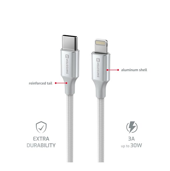 Data Cable Swissten Data Cable Textile II USB-C / Lightning 1.5m white ...