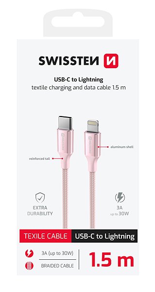 Data Cable Swissten Data Cable Textile II USB-C / Lightning 1.5m pink ...