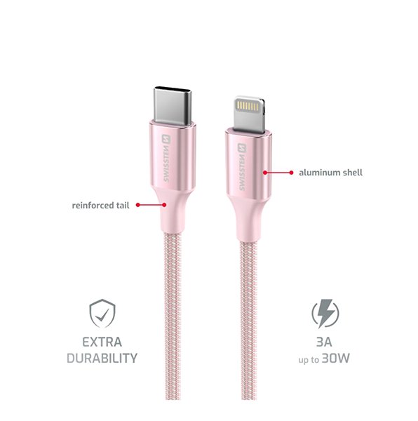 Data Cable Swissten Data Cable Textile II USB-C / Lightning 1.5m pink ...