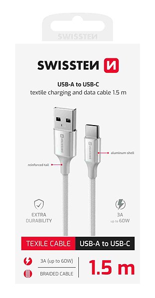 Data Cable Swissten Data Cable Textile Ii USB / USB-C 1.5m white ...