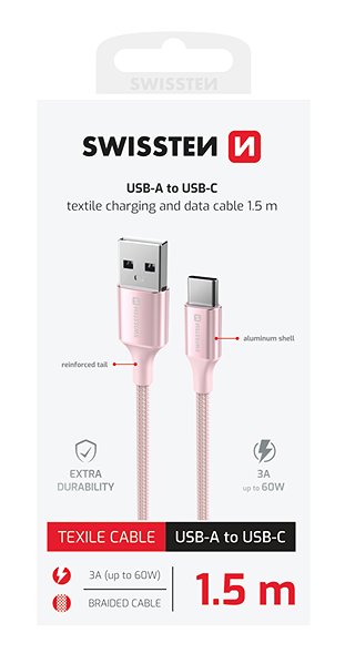 Data Cable Swissten Data Cable Textile Ii USB / USB-C 1.5m pink ...
