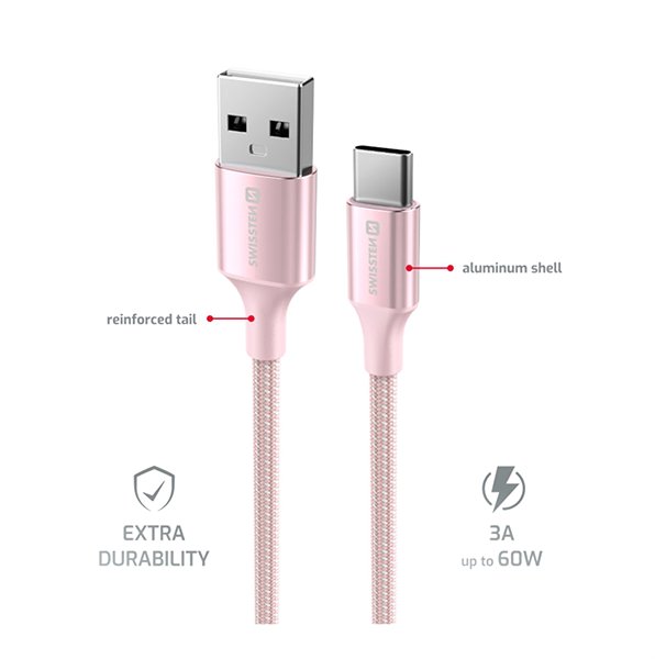 Data Cable Swissten Data Cable Textile Ii USB / USB-C 1.5m pink ...