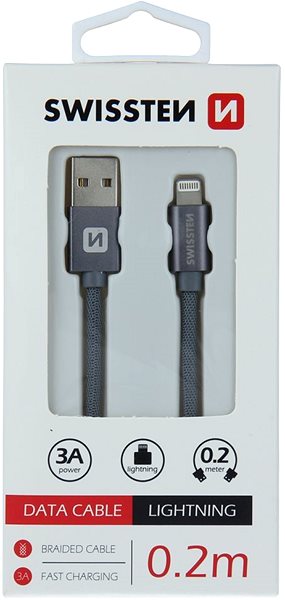Data Cable Swissten Textile Data Cable Lightning 0.2m Grey Packaging/box