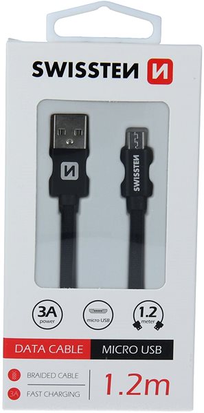Data Cable Swissten Textile Data Cable Micro USB 1.2m Black Packaging/box