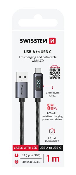 Data Cable Swissten LCD cable USB-A/USB-C 1m ...