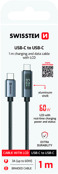 Data Cable Swissten LCD cable USB-C/USB-C 1m ...
