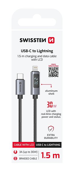 Data Cable Swissten LCD Cable USB-C/Lightning 1.5m ...