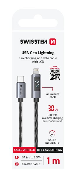 Data Cable Swissten LCD cable USB-C/Lightning 1m ...