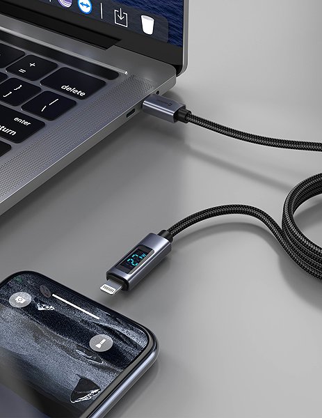 Data Cable Swissten LCD cable USB-C/Lightning 1m ...