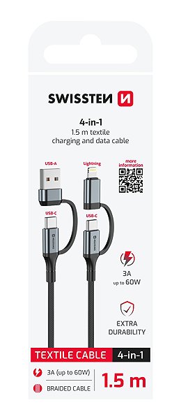 Data Cable Swissten textile data cable 4in1, 3A 1.5m black ...
