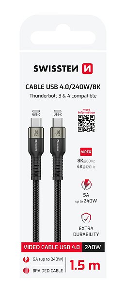 Data Cable Swissten Data Video Cable USB 4.0, USB-C, 240W, 1.5m black ...
