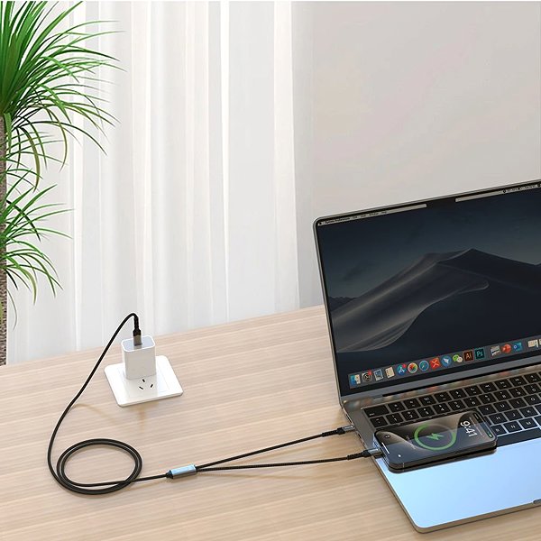 Data Cable Swissten Charging Cable 2in1 100W USB-C/2x USB-C 1.5m Black ...