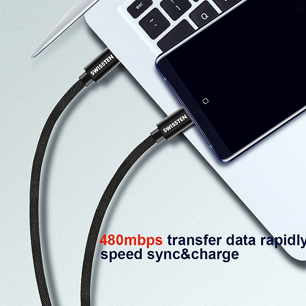 Data Cable Swissten Textile USB-C / USB-C 0.2 m Black ...