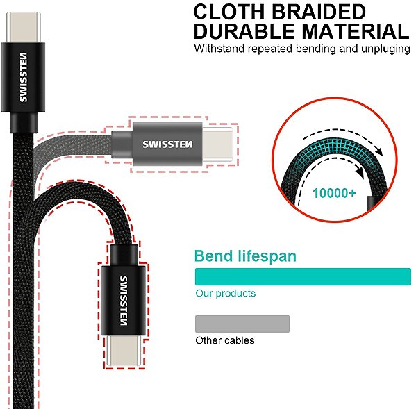 Data Cable Swissten Textile USB-C / USB-C 0.2 m Silver ...