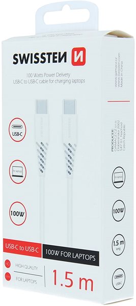 Data Cable Swissten Cable USB-C / USB-C 100W 5A White Packaging/box