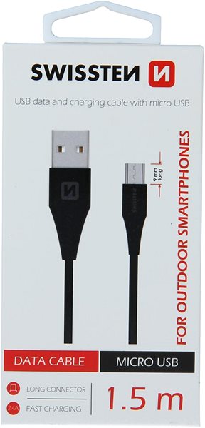 Datenkabel Swissten Datenkabel Micro USB 1,5 m - verlängerter Stecker - schwarz Verpackung/Box