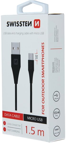 Data Cable Swissten Data Cable Micro USB 1.5m Extended Connector Black Packaging/box