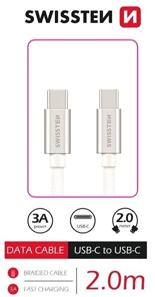 Adatkábel Swissten USB-C to USB-C 2m, ezüst ...