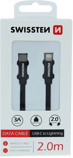 Dátový kábel Swissten textilný dátový kábel USB-C/Lightning 2 m čierny Obal/škatuľka